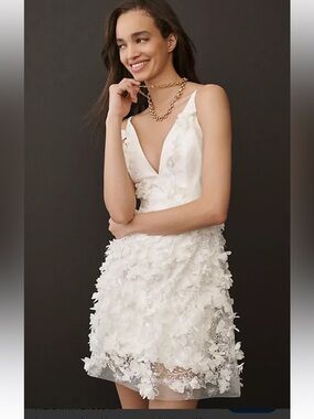 NWT retail$445 size S #Helsi White Floral Appliqué V-Neck Mini Dress #anthro